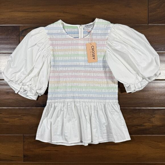 Crosby By Mollie Burch Womens Size Medium White Rainbow Smocked Sloan Peplum Top | Poshmark