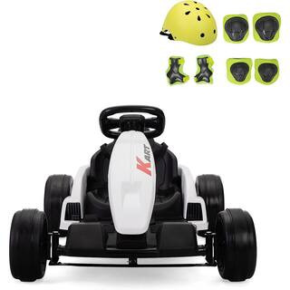24-Volt Electric Drifting Go Kart for Kids Ages 4-16 Battery Powered Kart Ride on Drift Car w/Music, White and Black | The Home Depot