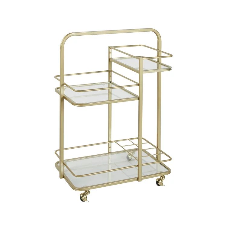 Adornments Gold Metal Serving Barcart with 3 Glass Shelves | Walmart (US)
