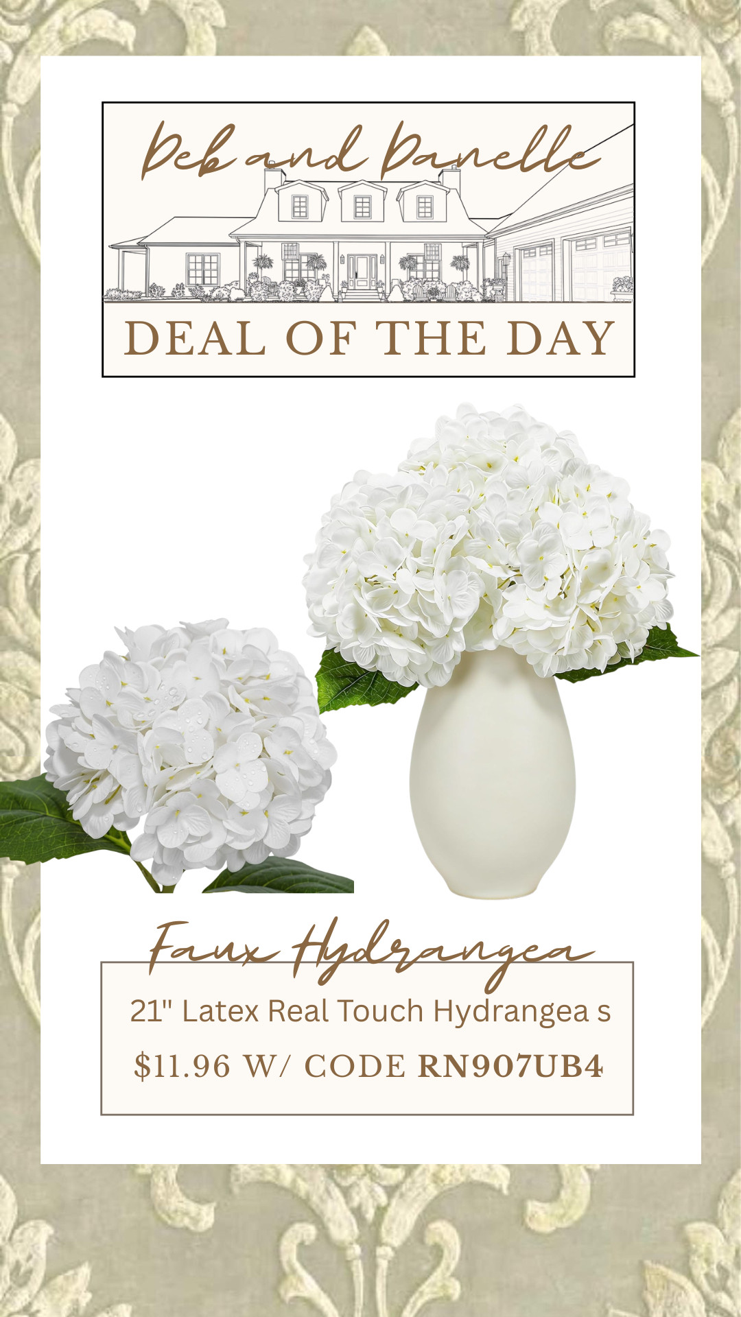 There is a great deal on Amazon on these real-touch hydrangeas. It is a 3-piece set of 21" latex flowers.  

 #LTKSeasonal #LTKHome #LTKSaleAlert