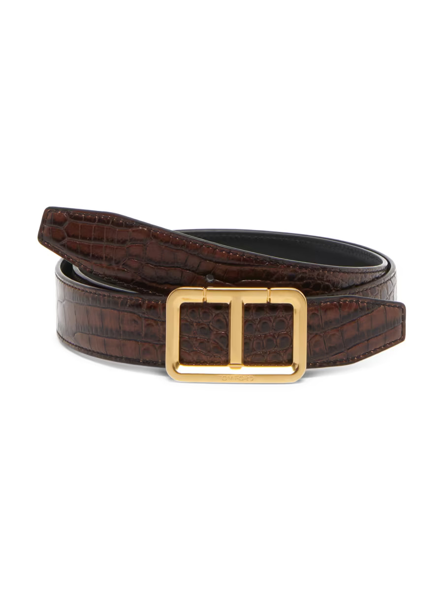 Scored T Embossed Leather Belt | Saks Fifth Avenue