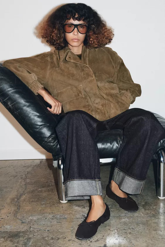 VELVET-EFFECT BALLERINA FLATS WITH BOW | Zara UK