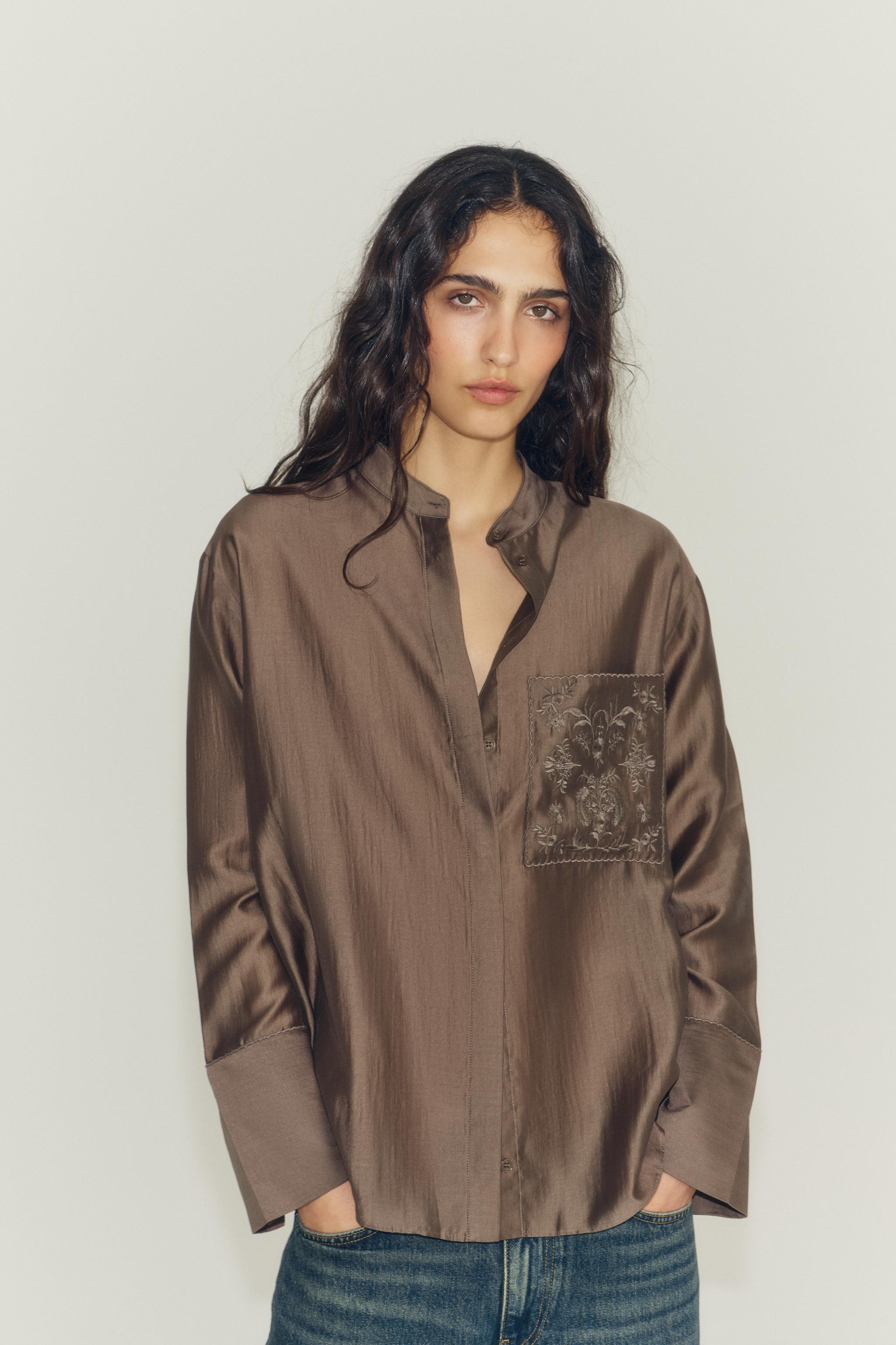 ZW COLLECTION EMBROIDERED POCKET SHIRT | Zara UK