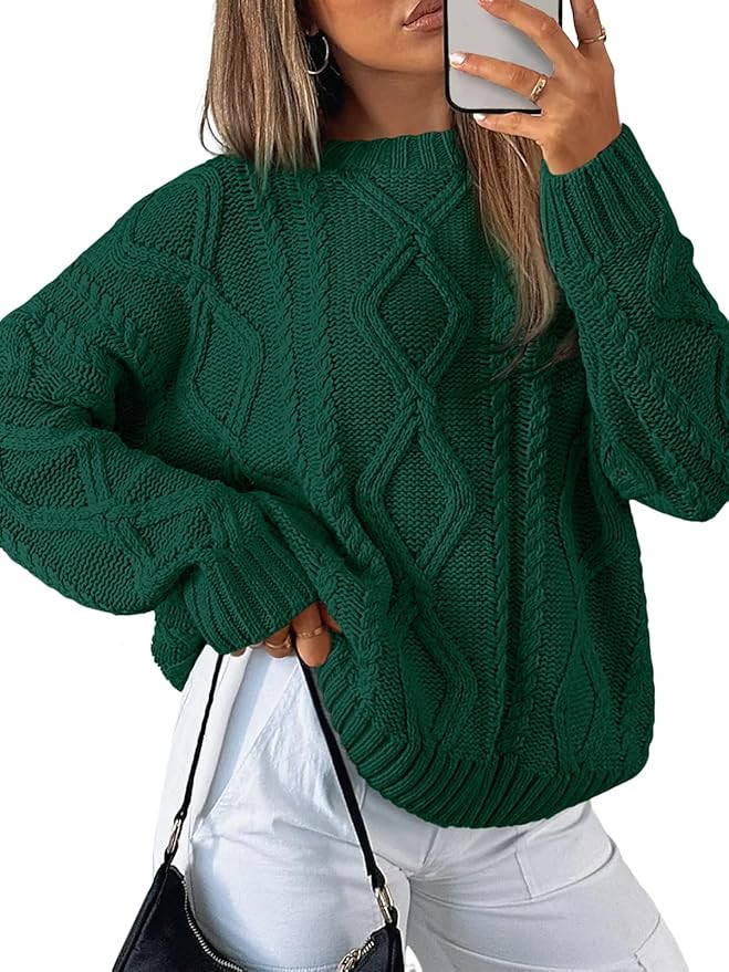 Trendy Queen Women's Oversized Cable Knit Crewneck Sweaters | Amazon (US)