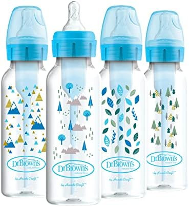 Dr. Brown’s Anti-Colic Options+ Baby Bottles, Narrow, Blue Nature Designs, 8oz, 4 Pack | Amazon (US)
