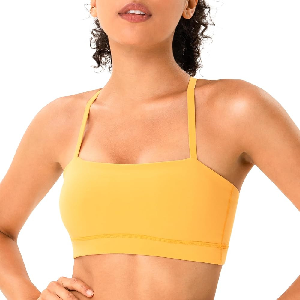 YUNOGA Womens Adjustable Spaghetti Thin Strap Sports Bra Square Neck Padded Wireless Workout Yoga... | Amazon (US)