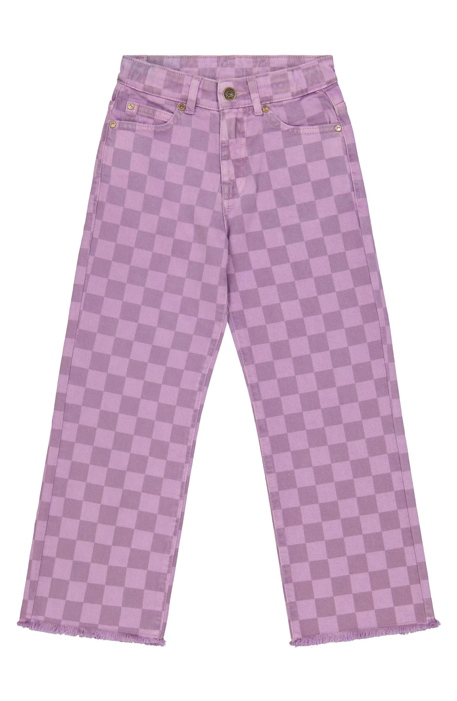THE NEW Kids' Jania Checker Stretch Organic Cotton Wide Leg Jeans | Nordstrom | Nordstrom