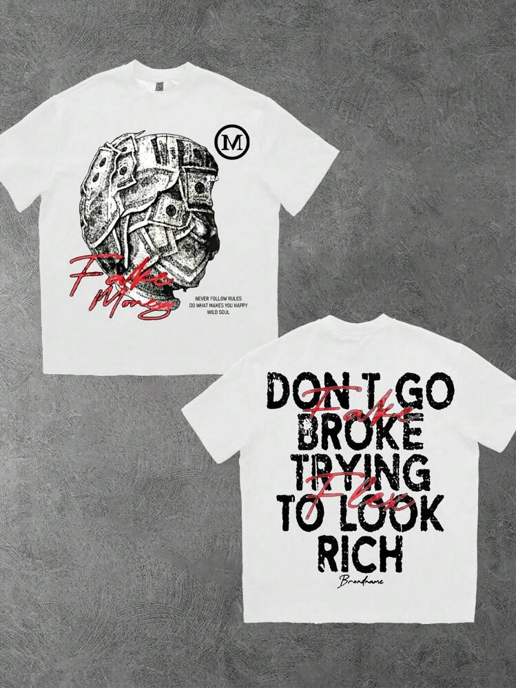 Manfinity Homme Manfinity EMRG US Dollar Bill Front & Back Print Oversized Loose Drop Shoulder Sh... | SHEIN