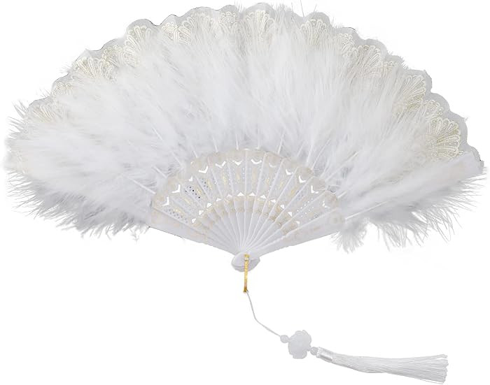 White Foldable Feather Fan Handheld Chinese Vintage Style Hand Held Folding Fans for Party Weddin... | Amazon (US)