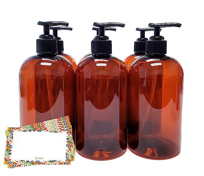 ljdeals 16 oz Amber Plastic Bottle with Black Lotion Pump, Pack of 6, BPA Free, Made in USA, Bonu... | Amazon (US)