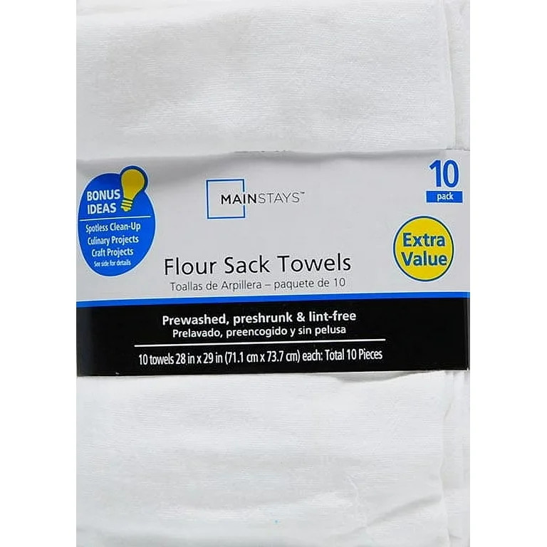 Mainstays White Flour Sack Kitchen Towel Set, 10-Piece | Walmart (US)