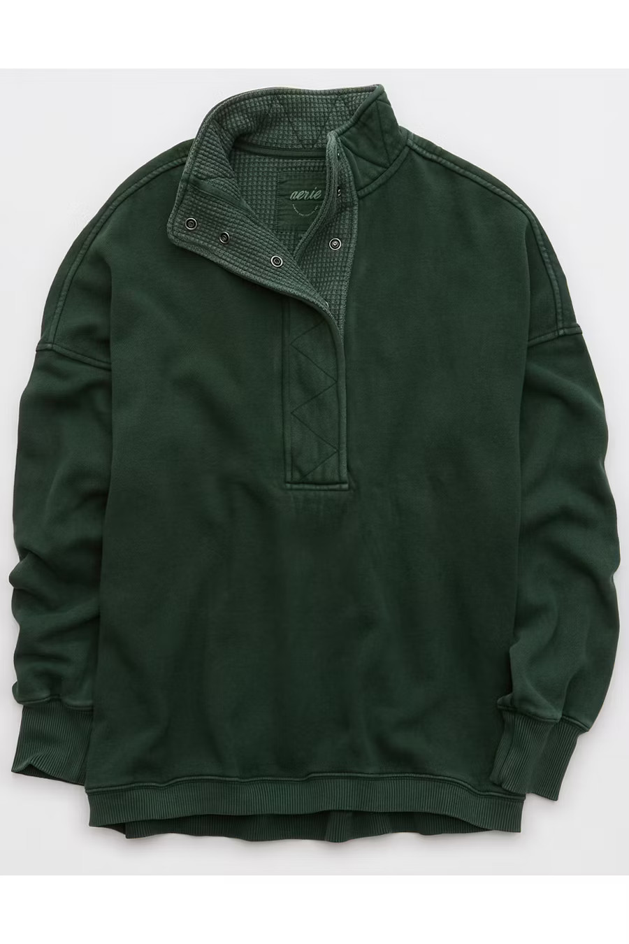 Aerie Getaway Quarter Snap Sweatshirt Women's Mystical Green L | American Eagle Outfitters (US & CA)