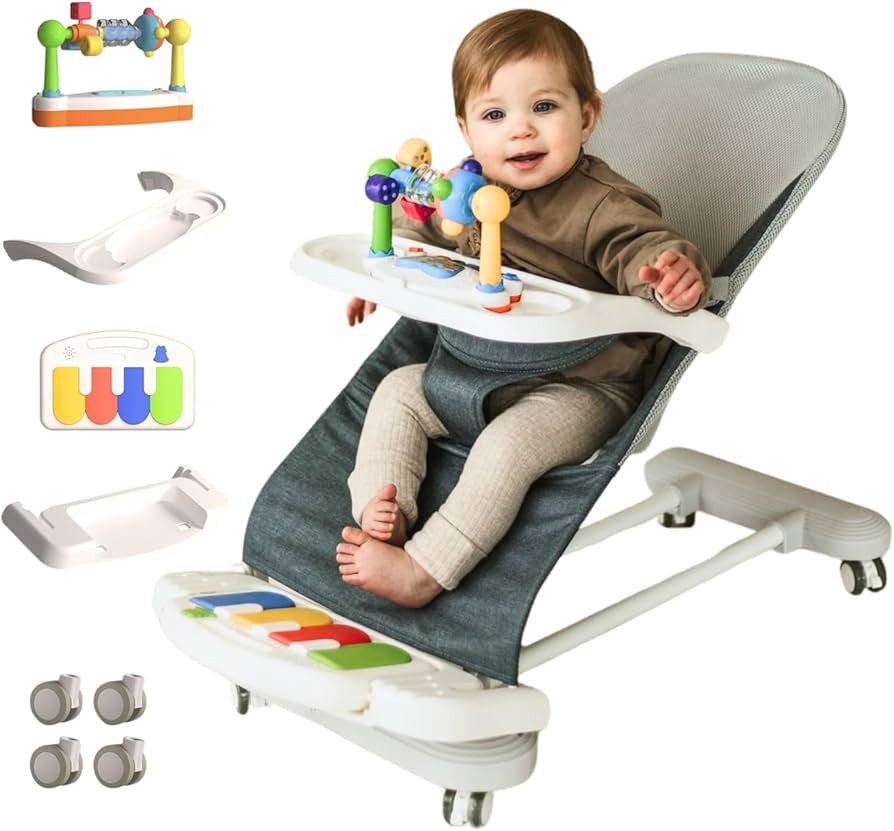 CuddoBaby Baby Bouncer 4-in-1 on Wheels |Detachable Pianos, Feeding Tray| 3-Level Recline Foldabl... | Amazon (US)