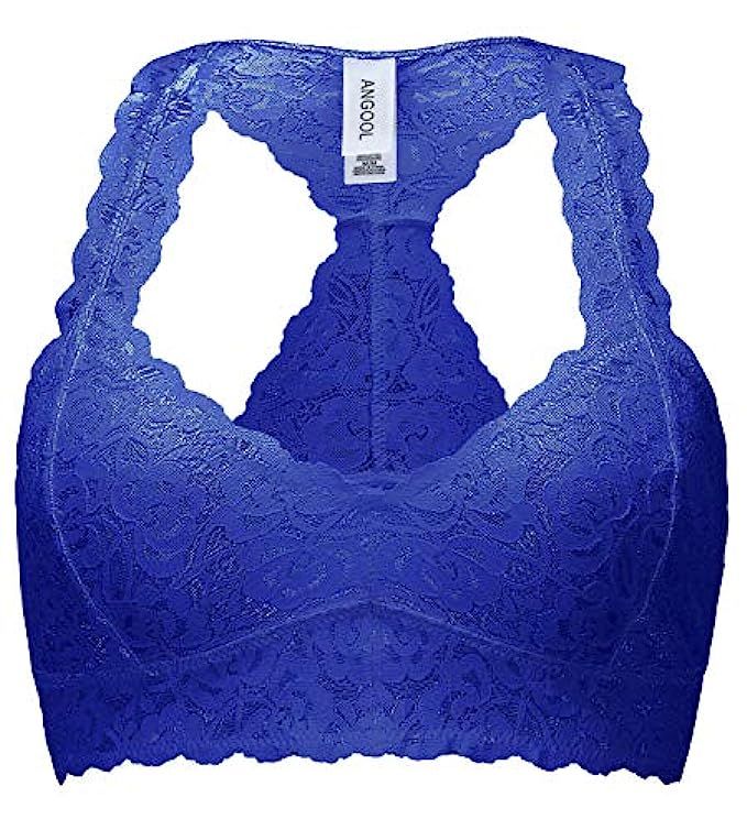 ANGOOL Padded/Unpadded Lace Halter Bralette Wireless Racerback Bra for Women | Amazon (US)