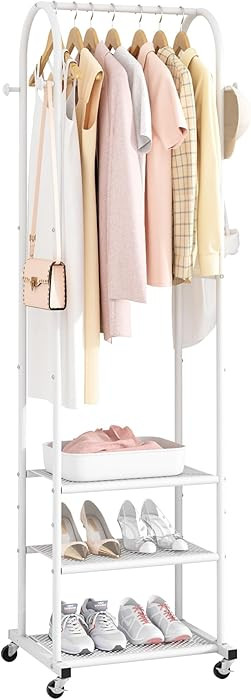 Heavy Duty Clothing Rack with Wheels,Modern Garment Rack with 3 Metal Shelves, 71.8Inches Display... | Amazon (US)