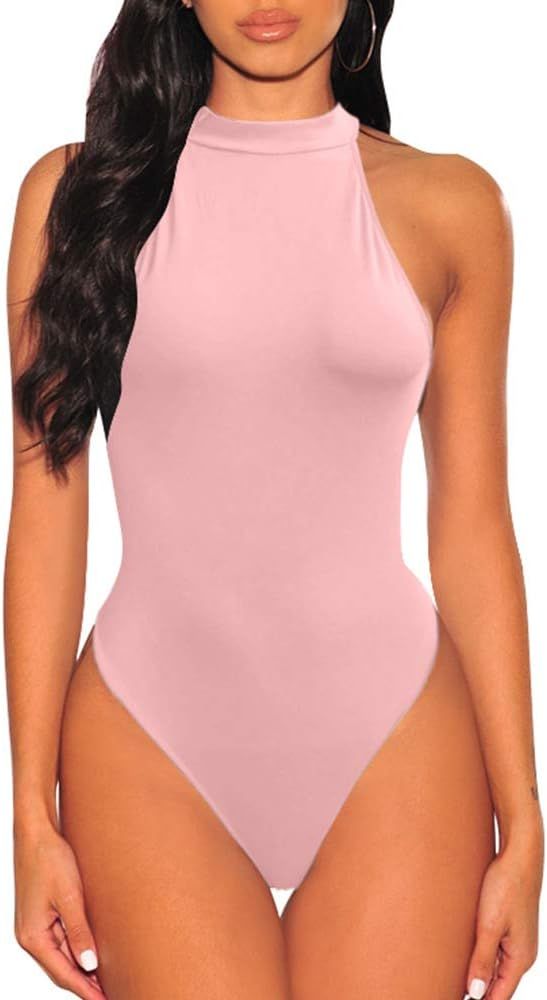 TOB Women's Sexy Sleeveless Bodysuit Tops High Waist Bodycon Scoop Neck Leotard | Amazon (US)