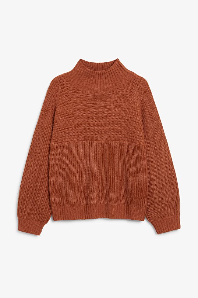 Dark orange vertical knit sweater | Monki
