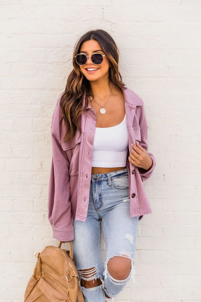 Ideal Night Mauve Fleece Shacket | The Pink Lily Boutique