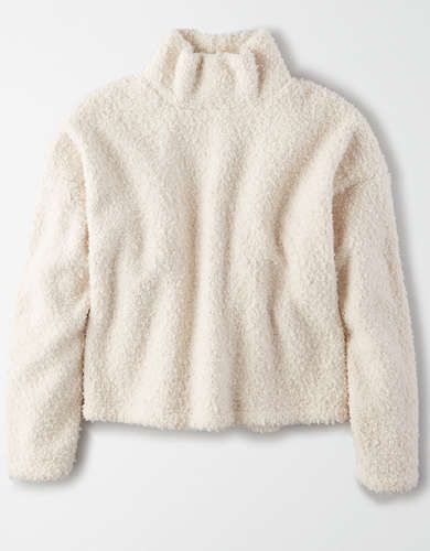 AE Fuzzy Sherpa Boxy Mock Neck Sweatshirt | American Eagle Outfitters (US & CA)