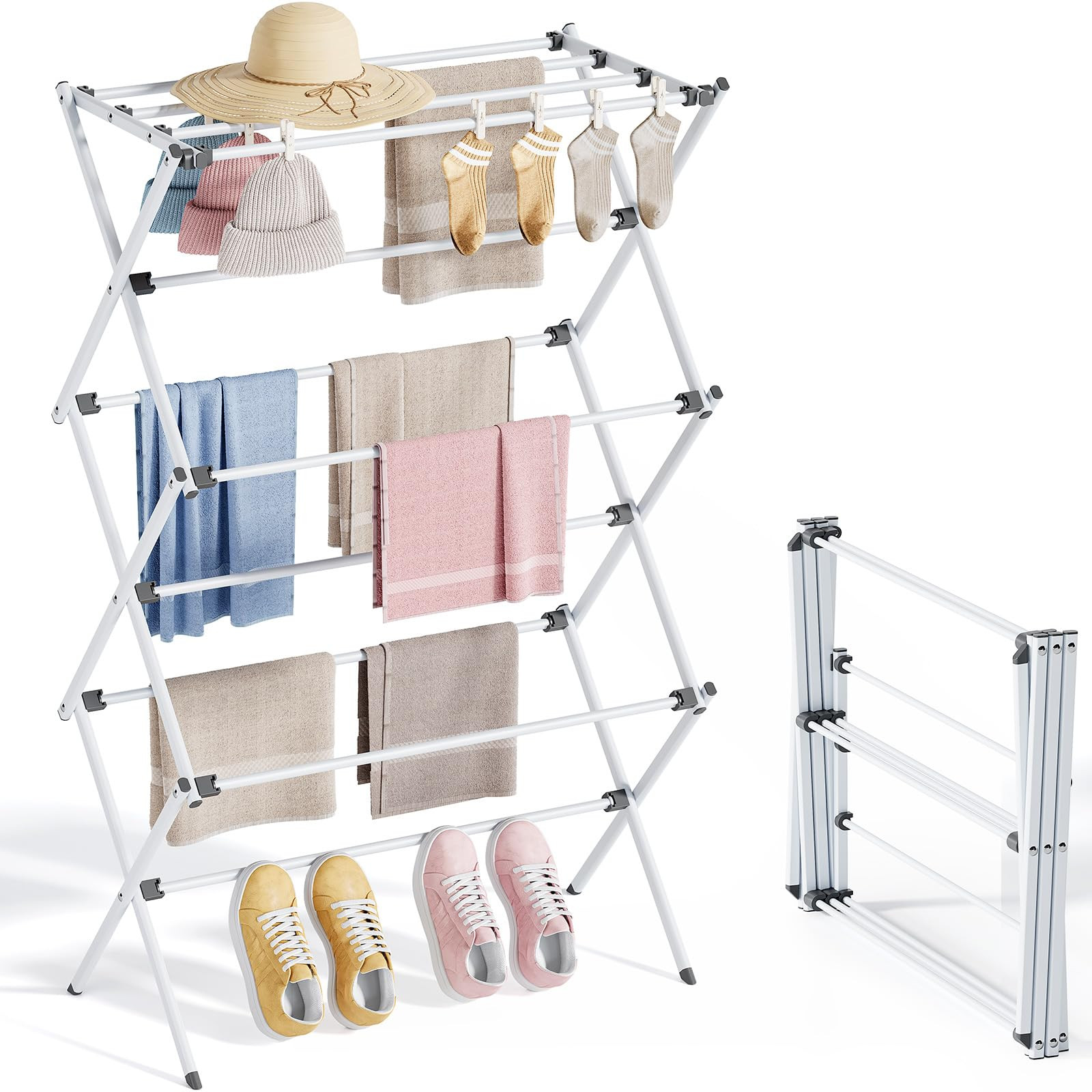 APEXCHASER Clothes Drying Rack Foldable, Laundry Drying Rack 3 Tier, Foldable Metal Clothing Drye... | Amazon (US)