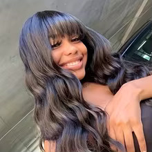 30 polegadas onda do corpo perucas de cabelo humano com franja curto bob peruca 180% densidade fr... | Ali Express BR