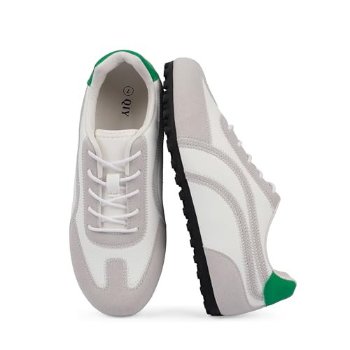 QIY White Sneakers for Women Casual Women's Fashion Sneakers Comfortable White Grey Walking Tennis Shoes Slip on Cute Fall Shoes 2026 Size 9 | Amazon (US)