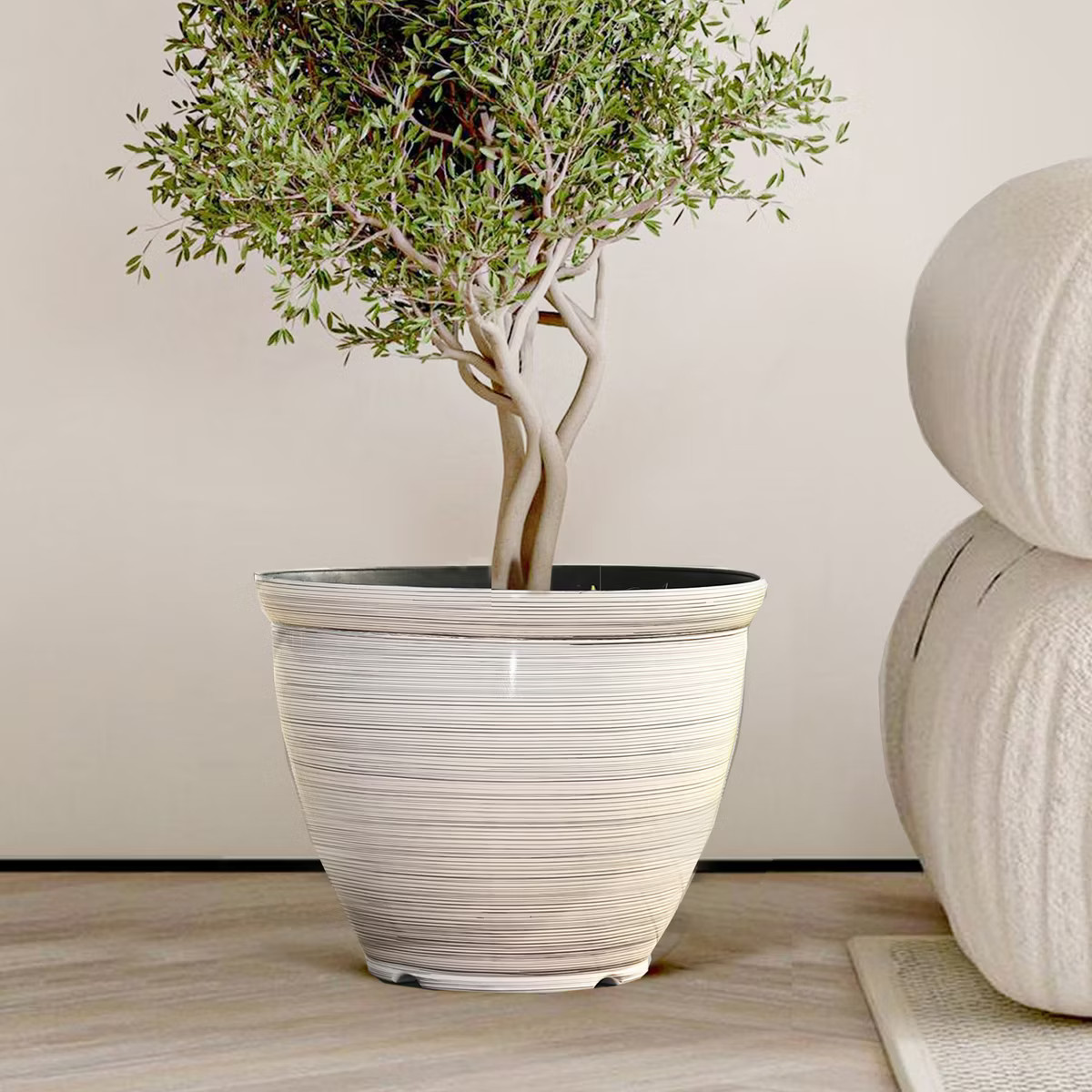 LuxenHome Ivory White Bell Round Recyled Plastic Planter Off-White | Target