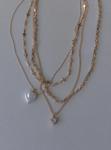 Baroness Pearl Heart Necklace Pack Gold | Princess Polly US