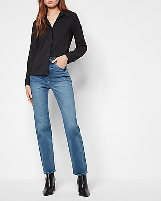 Super High Waisted Medium Wash Modern Straight Jeans | Express