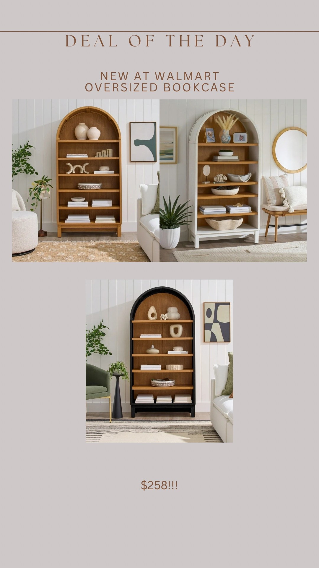 Another new Walmart item!!!!! Their viral arched bookcase now comes in this oversized / wider style!!!! 😍😍😍🙌🏻🙌🏻🙌🏻 another sellout risk for this price point!

#LTKHome #LTKStyleTip #LTKSaleAlert