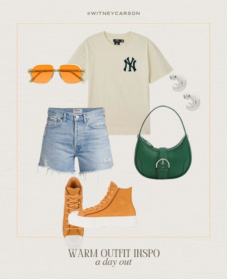 A fun outfit for a day out with the kids! This bag is SO cute and affordable. 

bag l purse l green bag l sunglasses l jean shorts l spring outfit l shorts outfit 