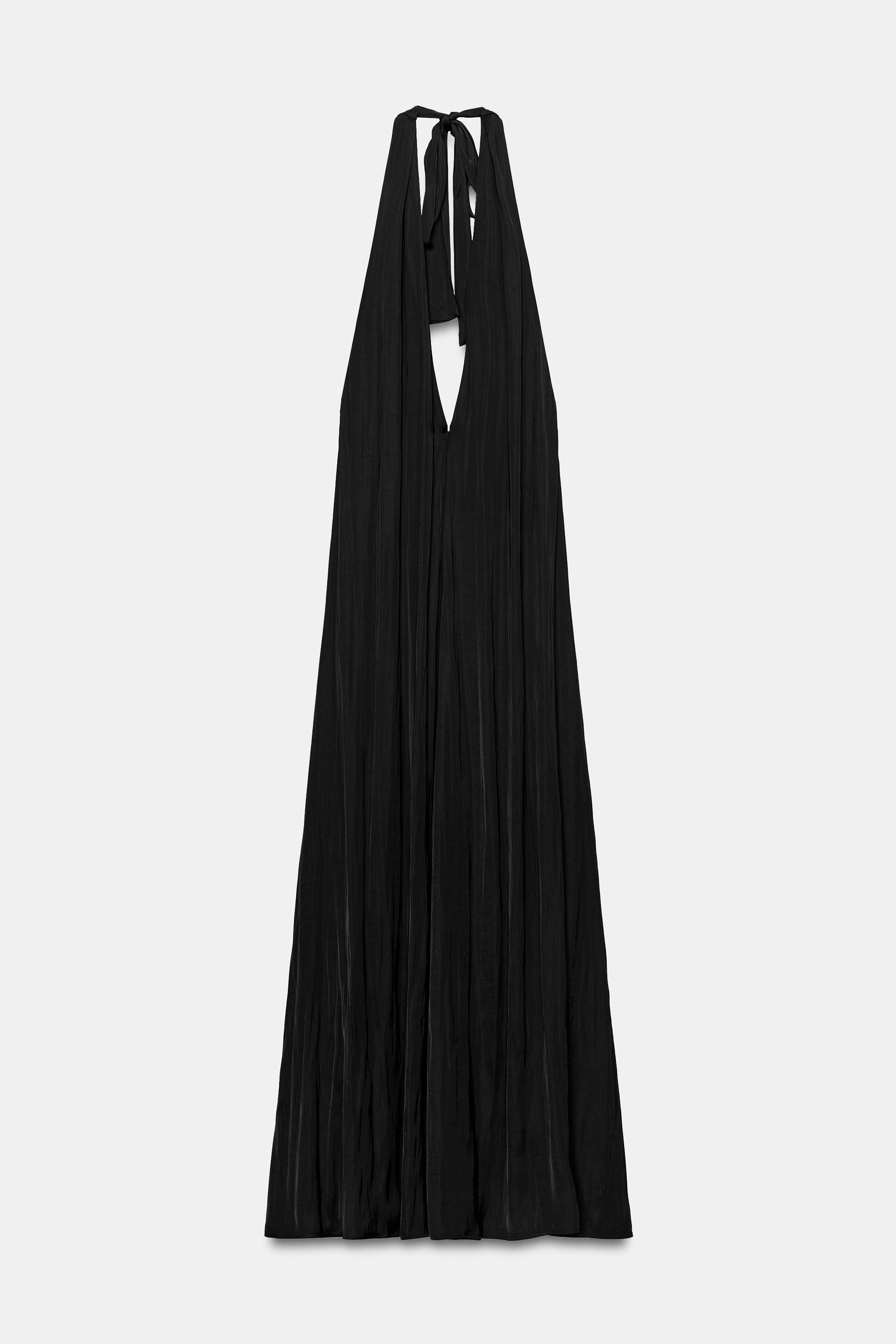 Kleid aus Satin. Neckholder und tiefer V-Ausschnitt. Offener R\u00fccken. Schleifenverschluss am ... | Zara DE