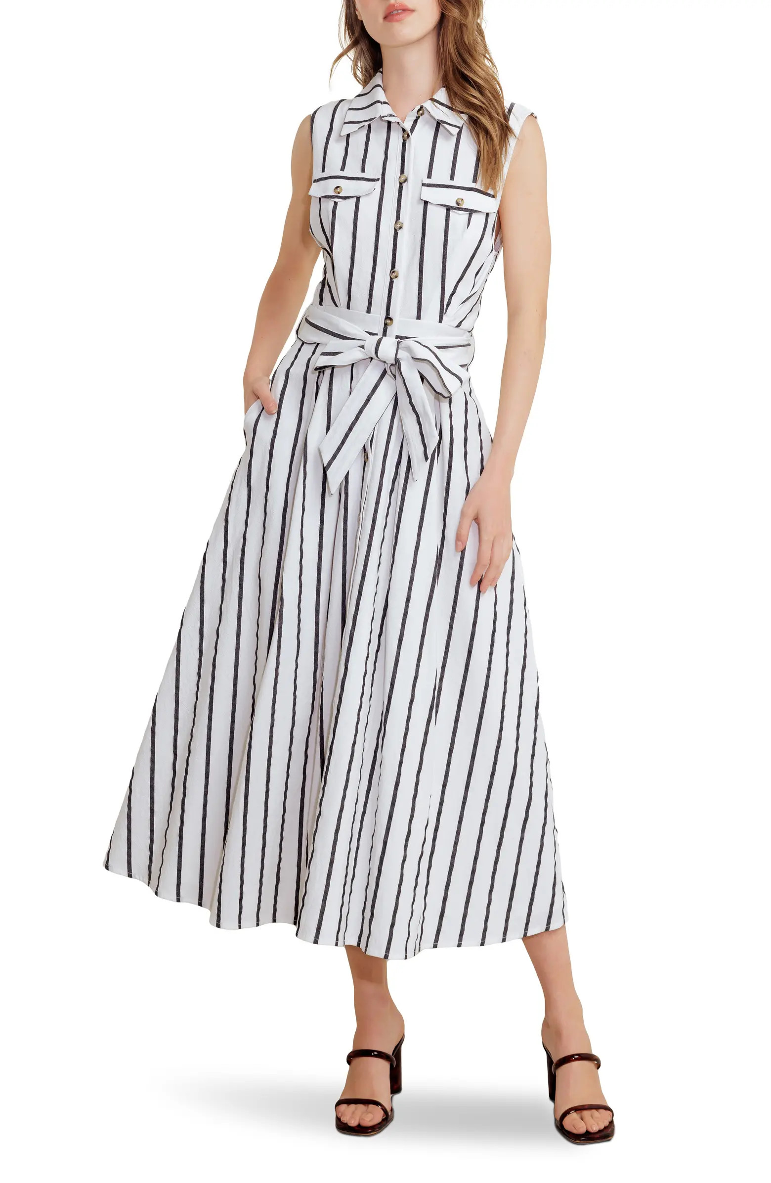 FREEMARKET Stripe Sleeveless Midi Shirtdress | Nordstrom | Nordstrom