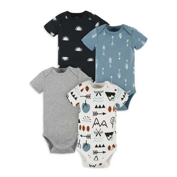 Modern Moments by Gerber Baby Boy Short Sleeve Bodysuits, 4-Pack (Newborn-12 Months) - Walmart.co... | Walmart (US)