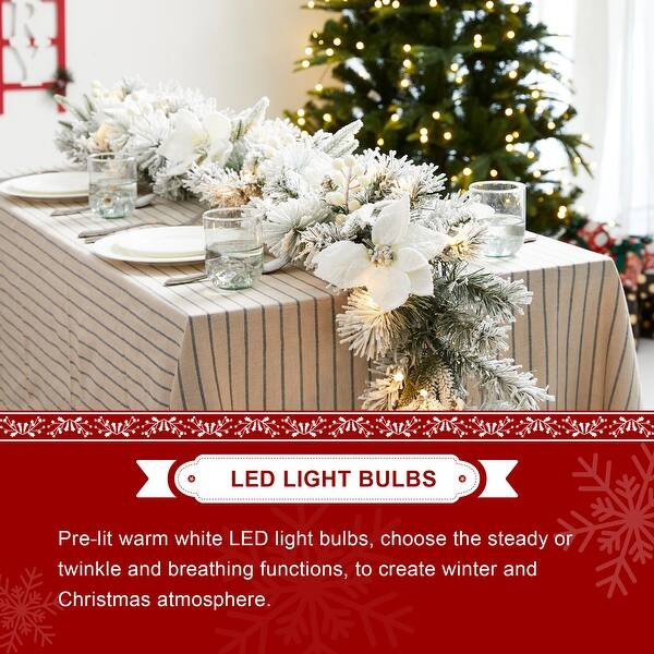 Glitzhome Set of 2 6ft Pre-Lit Flocked Greenery Pine White Poinsettia Christmas Garland | Bed Bath & Beyond