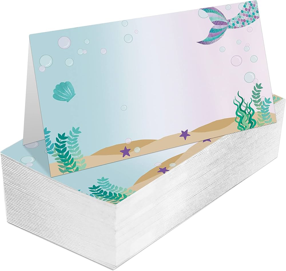 Place Cards for Wedding, Birthday Or Party, Mermaid, Marine Life Filled-In Name Place Cards, Fold... | Amazon (US)
