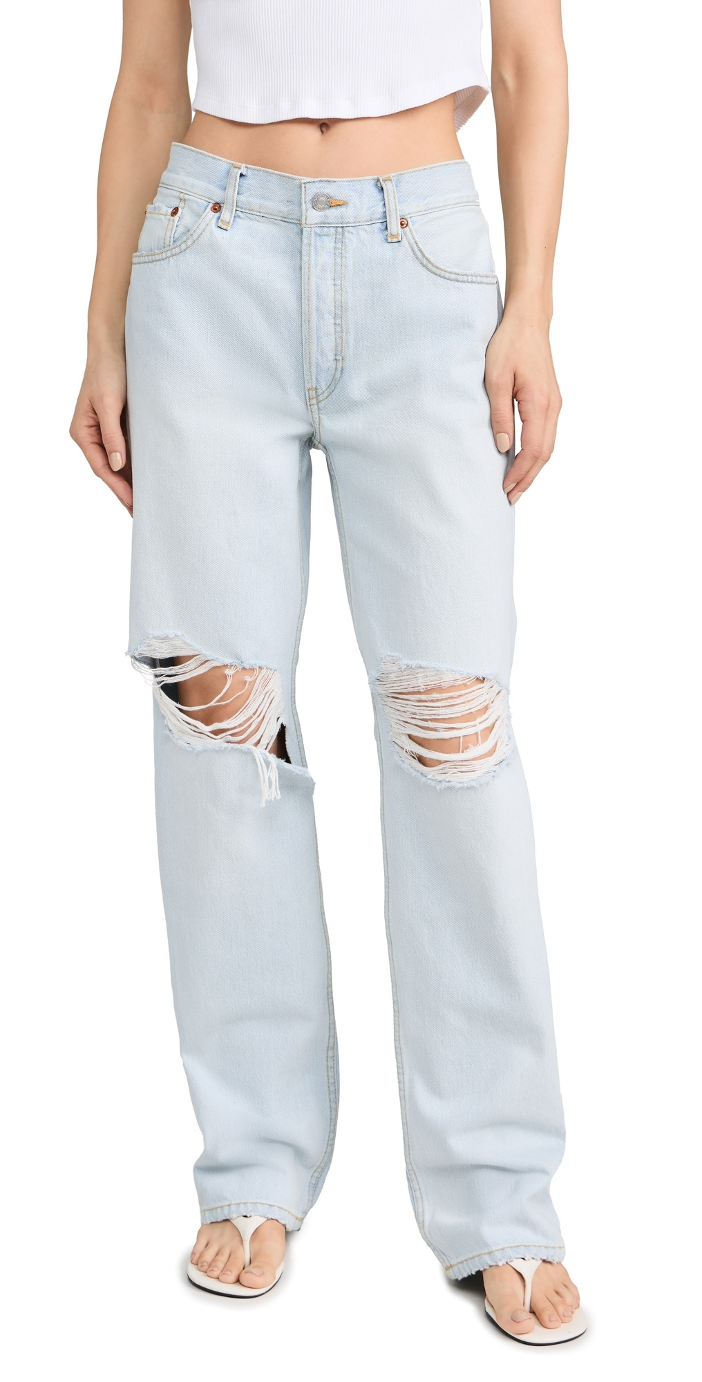 RE/DONE Loose Long Jeans Aqua Destroy 28 | Shopbop