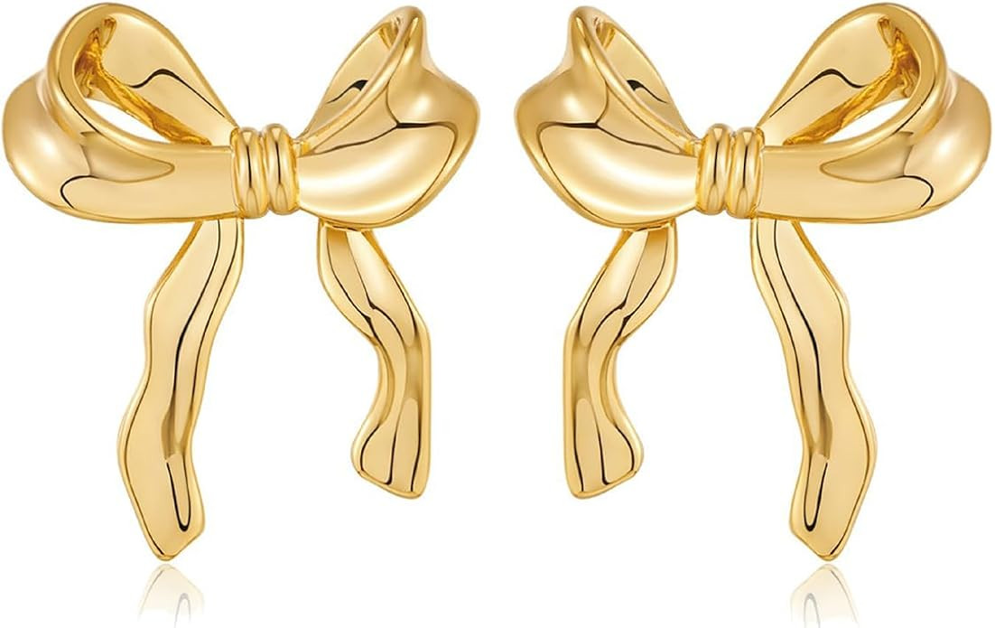 Gold/Silver Bow Earrings for Women, Post Ribbon Knot Earrings Bow Stud Earrings Daily Jewelry for... | Amazon (US)