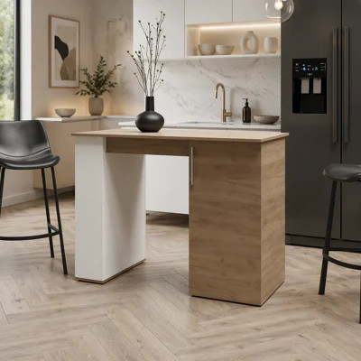 White and Natural Oak Kitchen Island with 1-Door and Open Storage | Wayfair North America