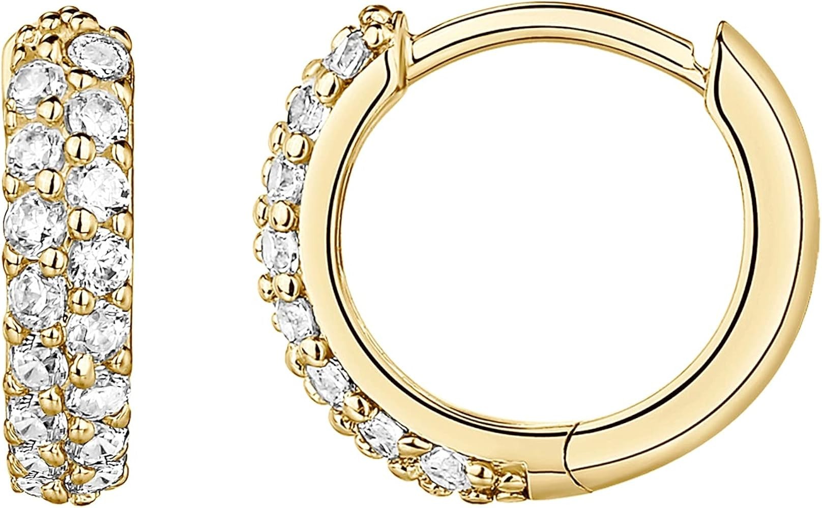 PAVOI 14K Gold Plated Sterling Silver Post Cubic Zirconia Huggie Earrings | Small Round Huggie St... | Amazon (US)