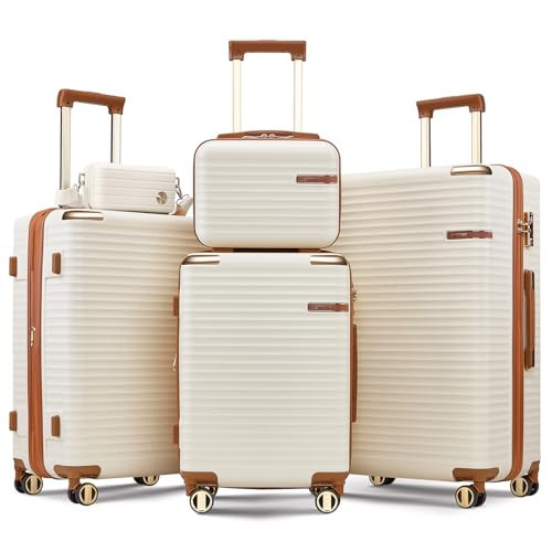 Joyway Expandable Luggage Sets 5 Piece with TSA Lock, Lightweight Hard Shell Travel Suitcase Set with Spinner Wheels, White | Amazon (US)