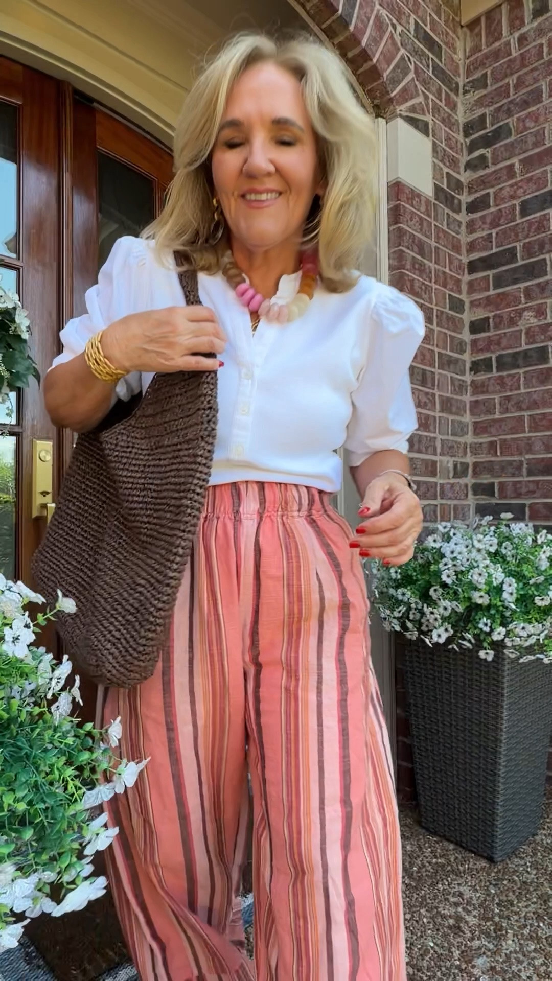 Pants are 91% cotton 9% linen and I’m wearing a small
Knit top size medium comes in other colors. Definitely get this one.
Lightweight pants pants for Summer striped pants, free people pants

#LTKOver40 #LTKootd #LTKPetite
