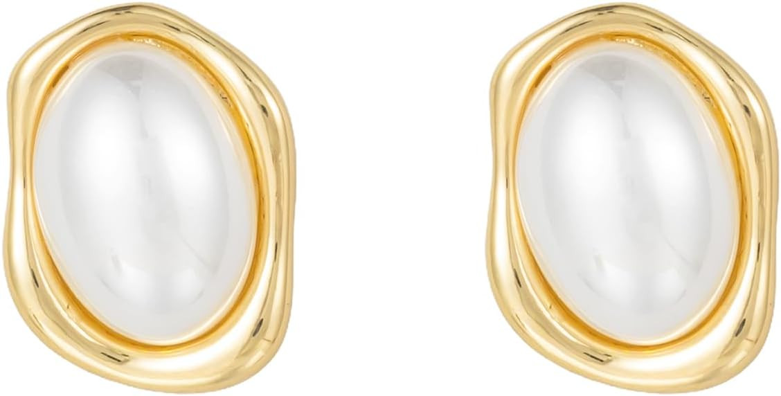 Gold/Silver Pearl Stud Earrings for Women Trendy, Geometric Hypoallergenic Statement Earrings Chu... | Amazon (US)