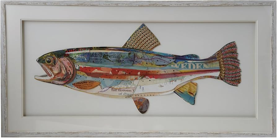 Creative Co-Op Wood and Glass Framed Paper Shadow Box Wall D\u00e9cor with Fish Print, Multicolor | Amazon (US)