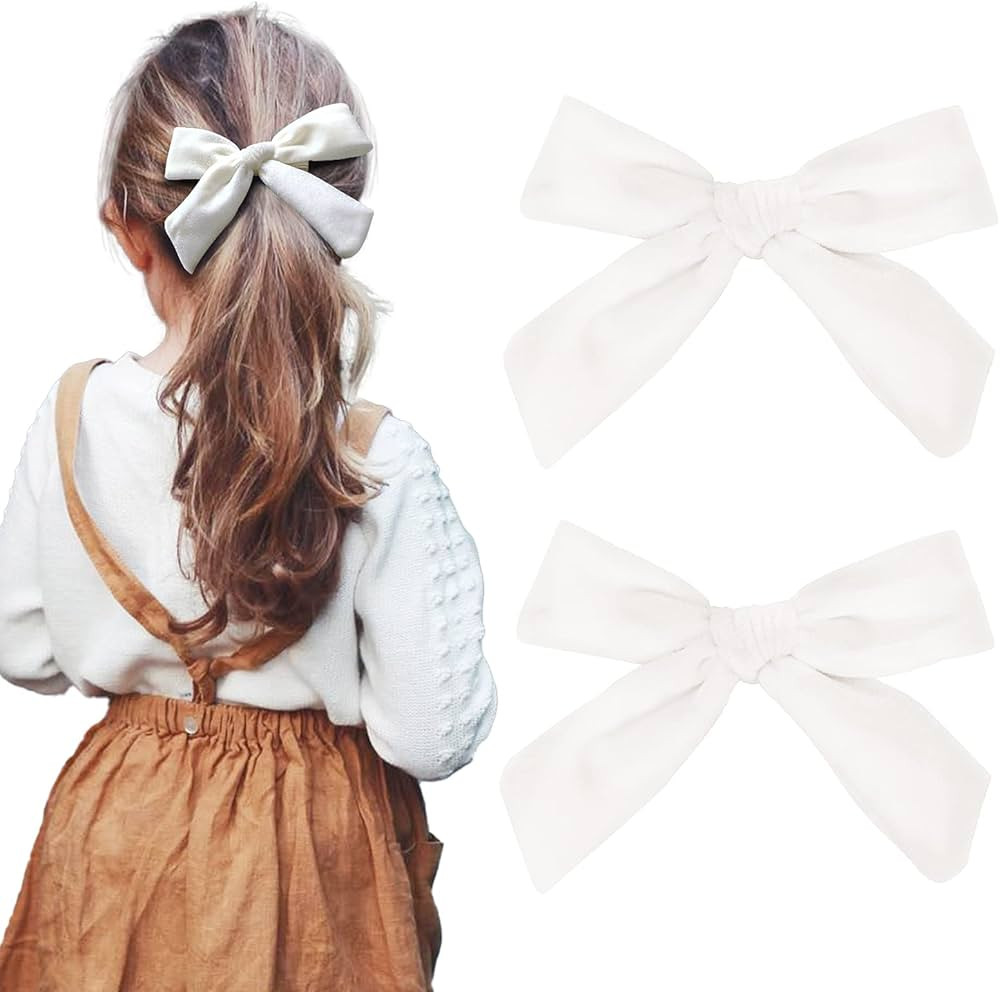 CEELGON Hair Clip, 2PCS 5" Big Velvet Bow for Girls White Hair Bows for Toddler Girls Hair Clips ... | Amazon (US)