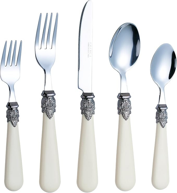 EXZACT Flatware 20 Pieces Set/Stainless Steel Vintage Silverware/Cutlery Set, Ivory Color, Table ... | Amazon (US)