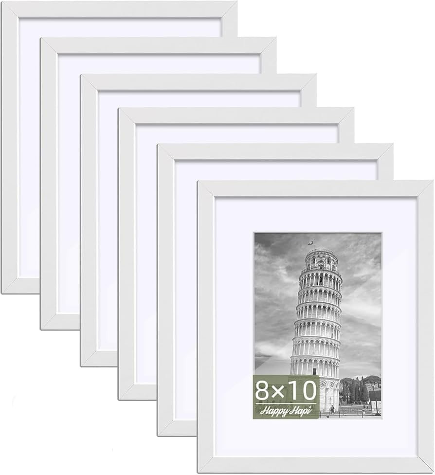 HappyHapi 8x10 Picture Frame Set of 6, 8x10 White Picture Frame Display Pictures 5x7 with Mat or ... | Amazon (US)