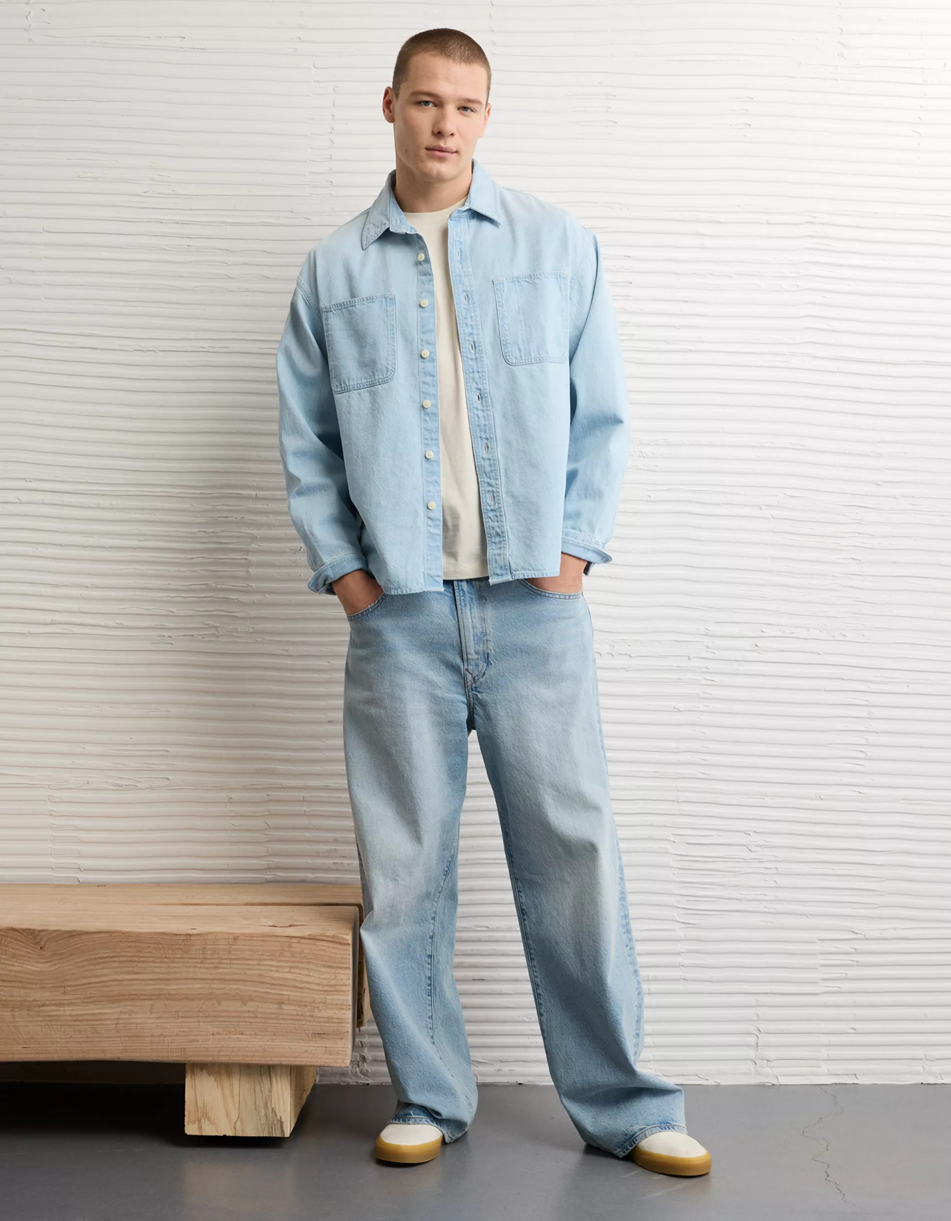 AE Relaxed Fit Denim Button-Up Shirt | American Eagle Outfitters (US & CA)