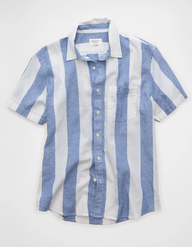 AE Standard Fit Linen-Blend Button-Up Shirt | American Eagle Outfitters (US & CA)