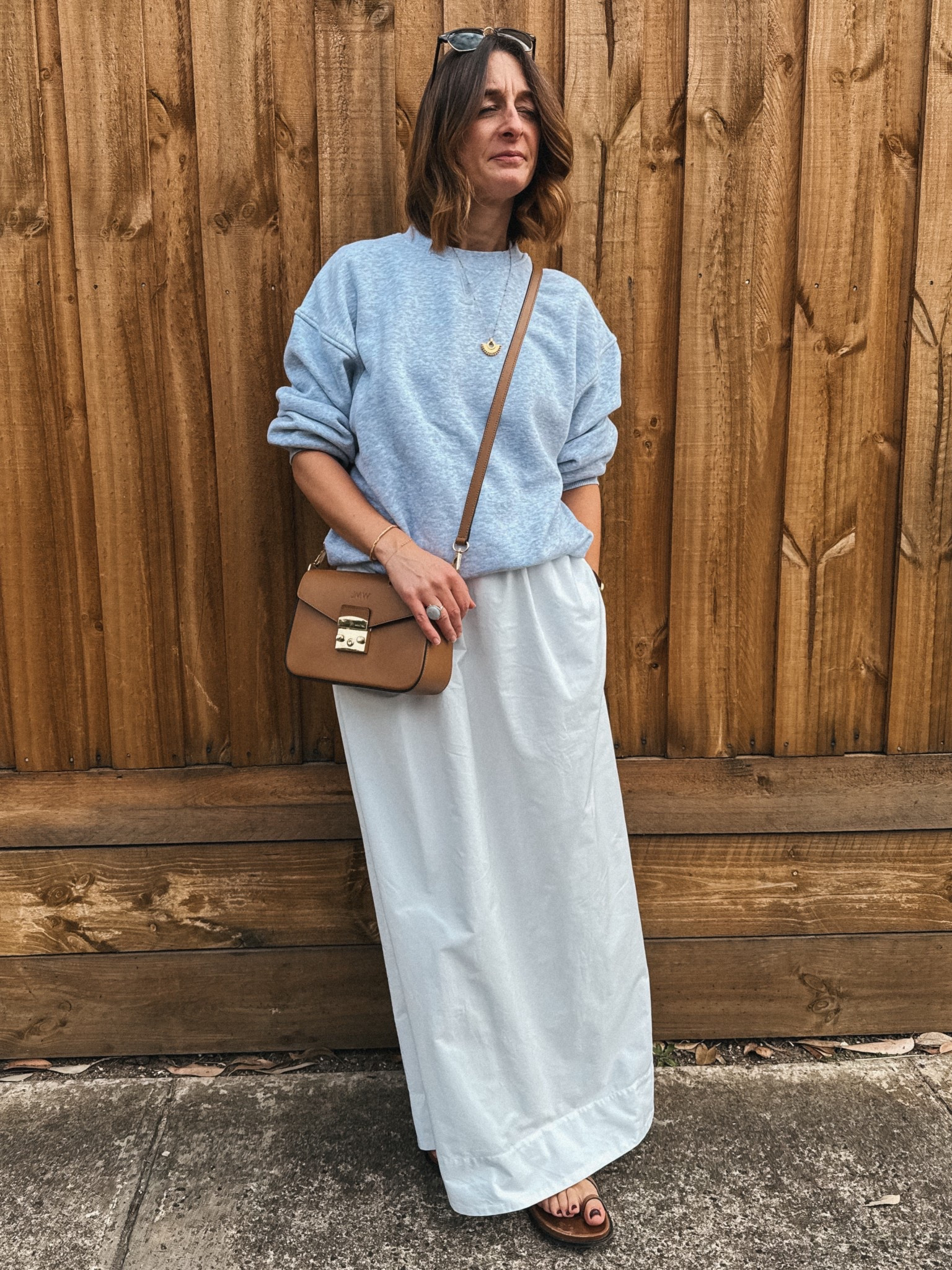 Skirt - Assembly Label. I sized down to a side 6 - runs  big
Uniqlo tee - sized up to a medium 
Cotton on sweater - wearing my usual size small
Sandals - tts 
Bag -Republic of Florence Margo bag 

#LTKaustralia #LTKautumn #LTKnewzealand